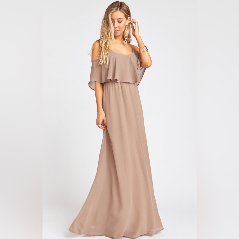 Show Me Your MuMu Caitlin Ruffle Maxi Dress in Dune Chiffon